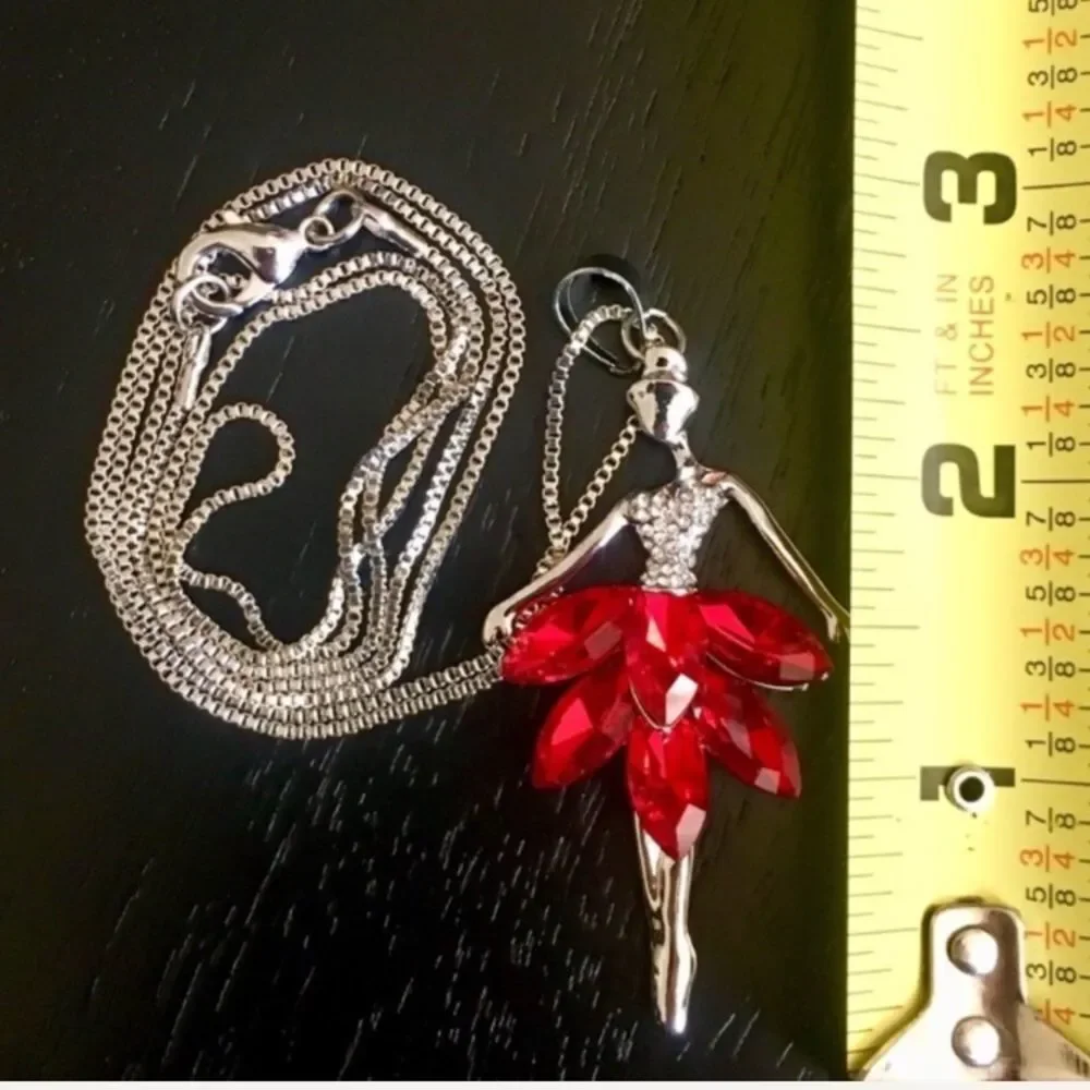 Crystal Ballerina Dancer Long Pendant Necklace Tutu Ballet